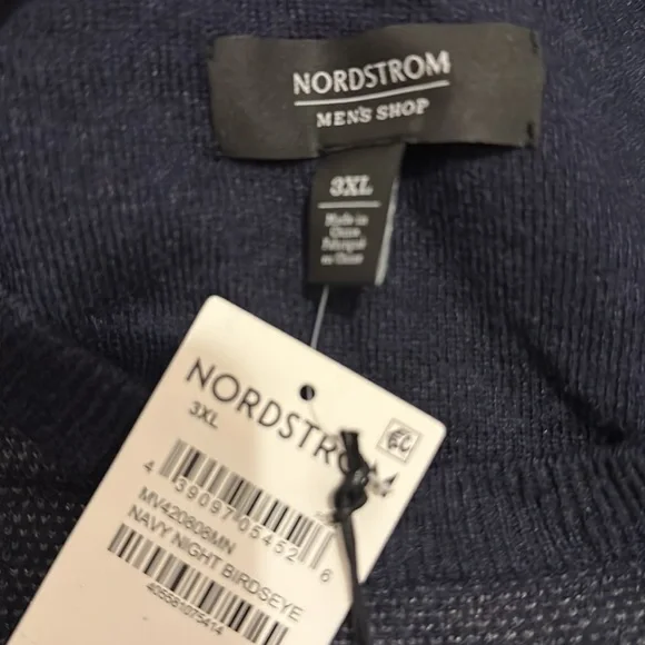 NORDSTROM Men’s Shop Crewneck Wool Sweater Navy Midnight Birdseye NWT $89.50 3XL